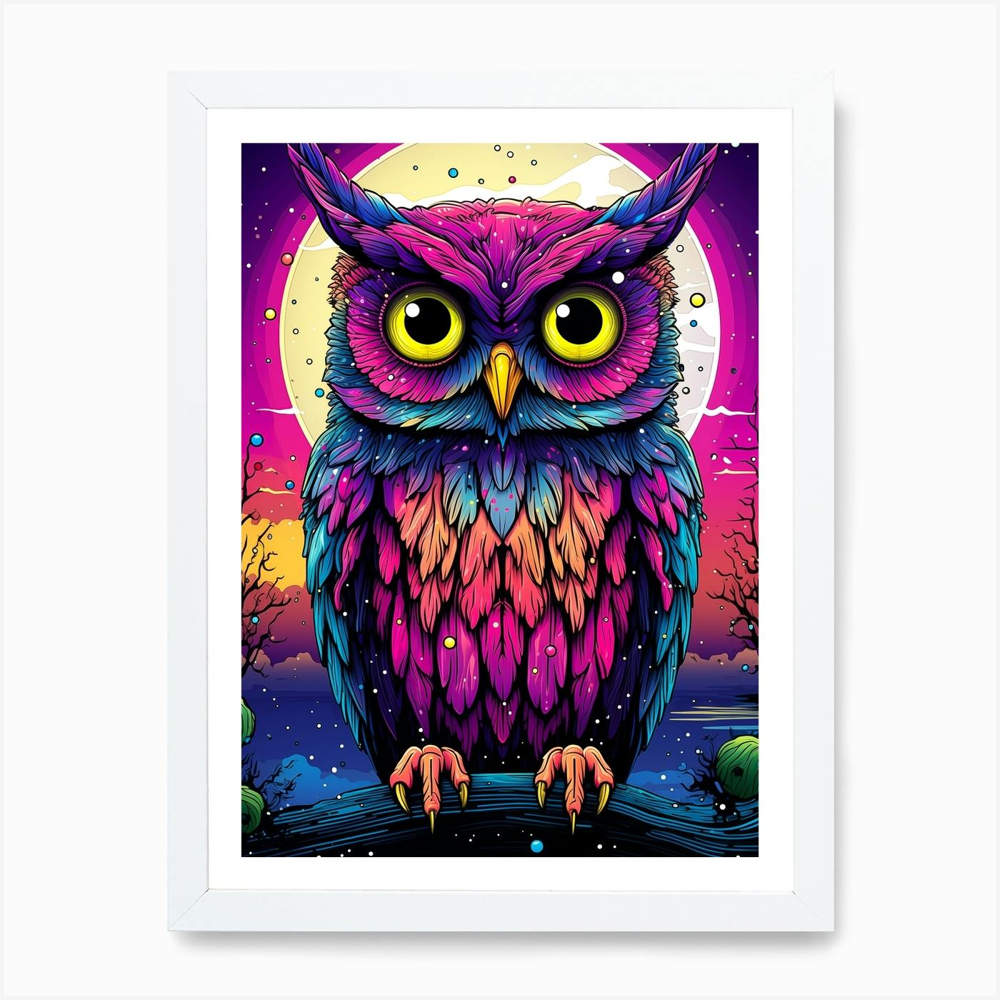 Owl painting gift for her magenta red yellow canvas art wall online art original painting ---by qiqigallery