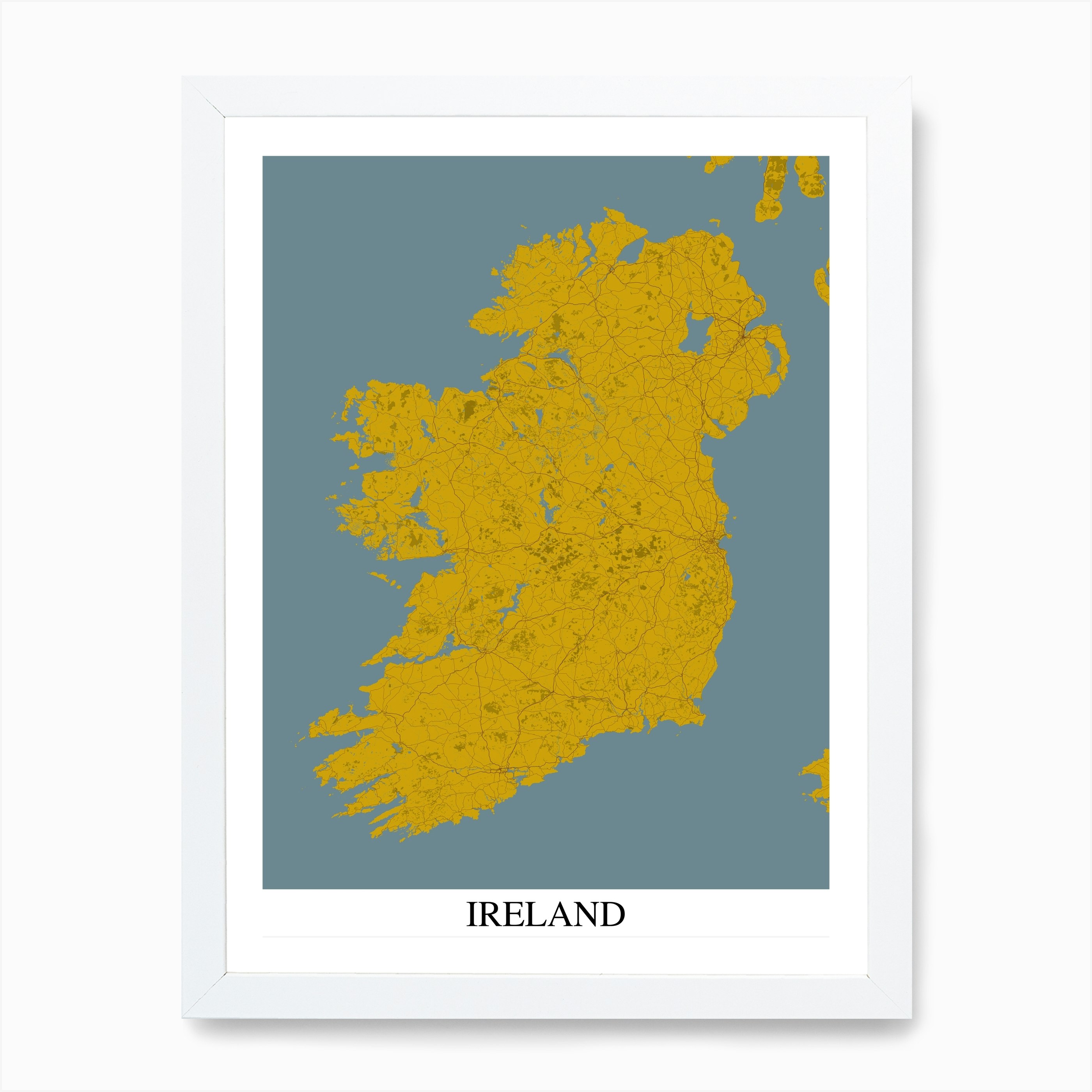 Ireland Yellow Blue Map Art Print by Mapply Fy