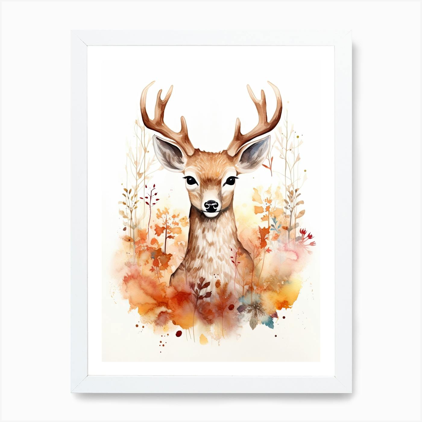 A Deer Watercolour In Autumn Colours 1 Art Print by Tiny Wonders