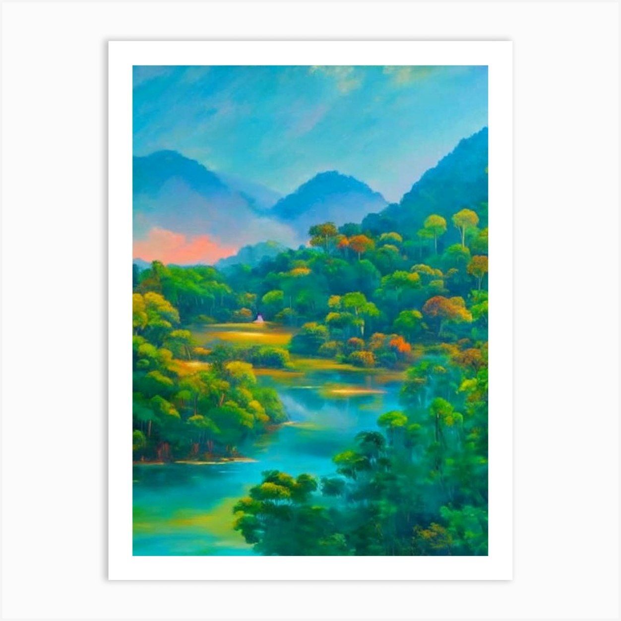 Taman Negara National Park Malaysia Blue Oil Painting 1 Art Print by