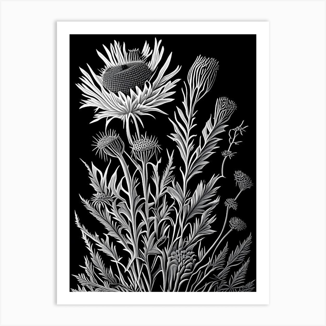 Thistle, Wildflower Linocut 1 Art Print by Wildflower Studio - Fy