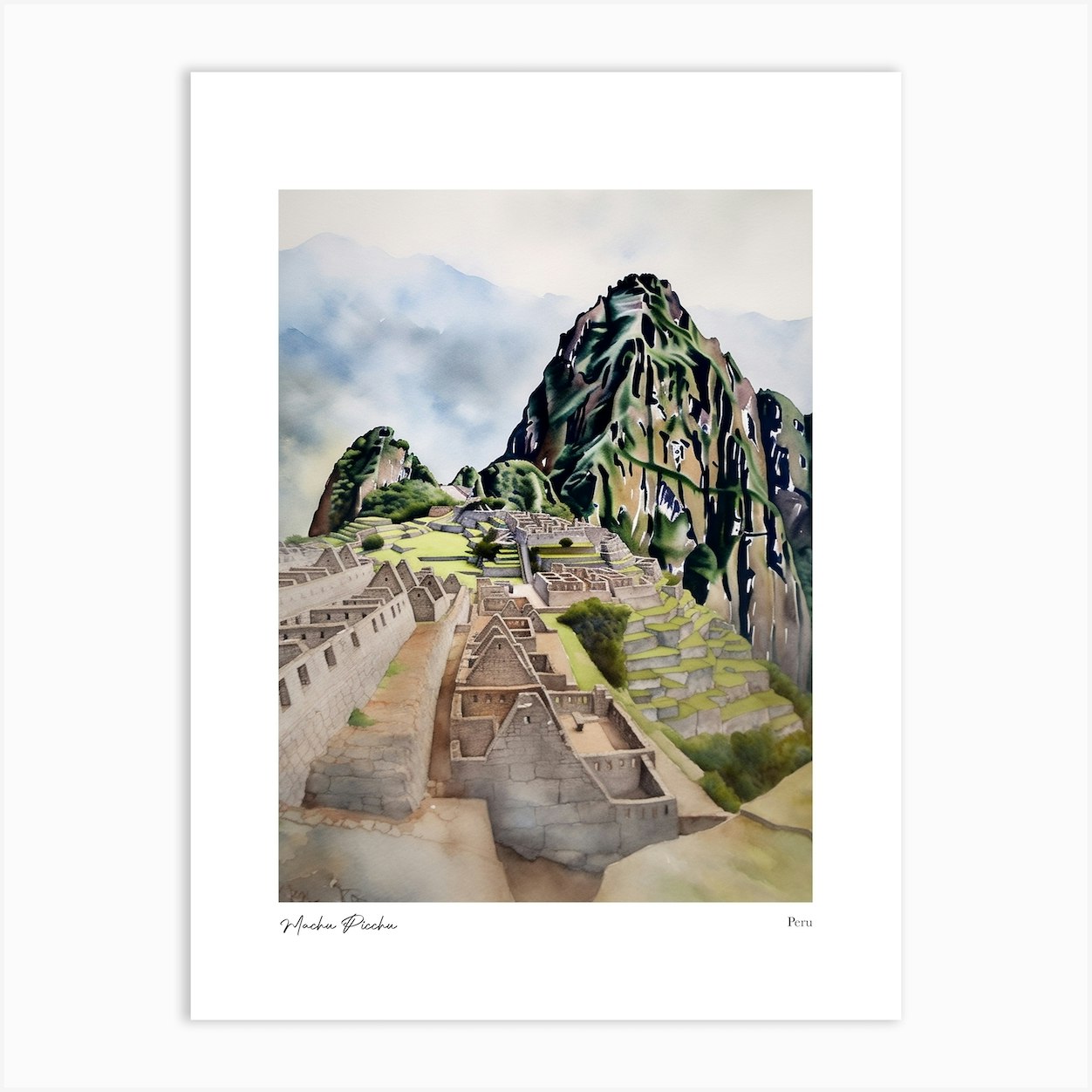 Machu Picchu Peru 2 Watercolour Travel Poster Art Print by Fusion ...