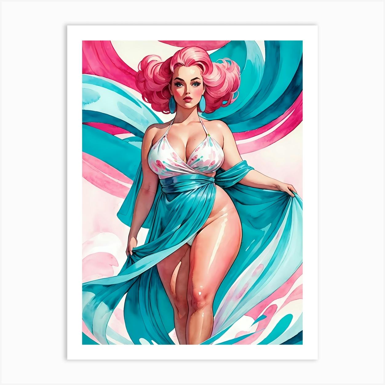 Portrait Of A Curvy Woman Wearing A Sexy Costume 20 Art Print