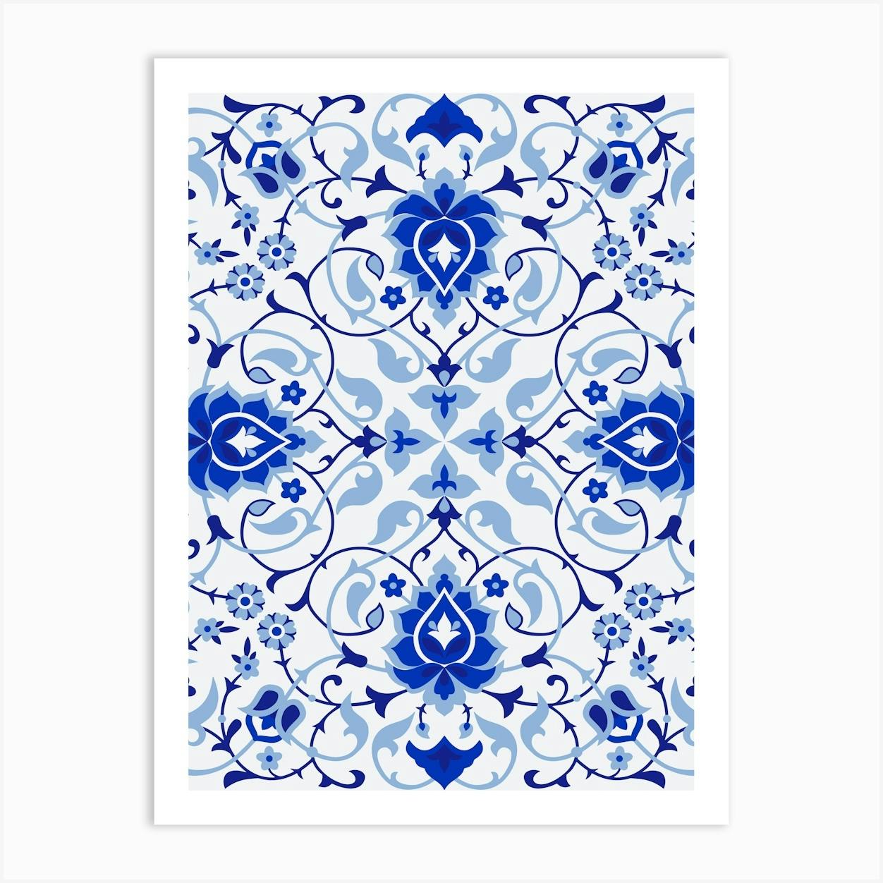 Blue And White Tile Pattern - Iznik Turkish pattern, floral