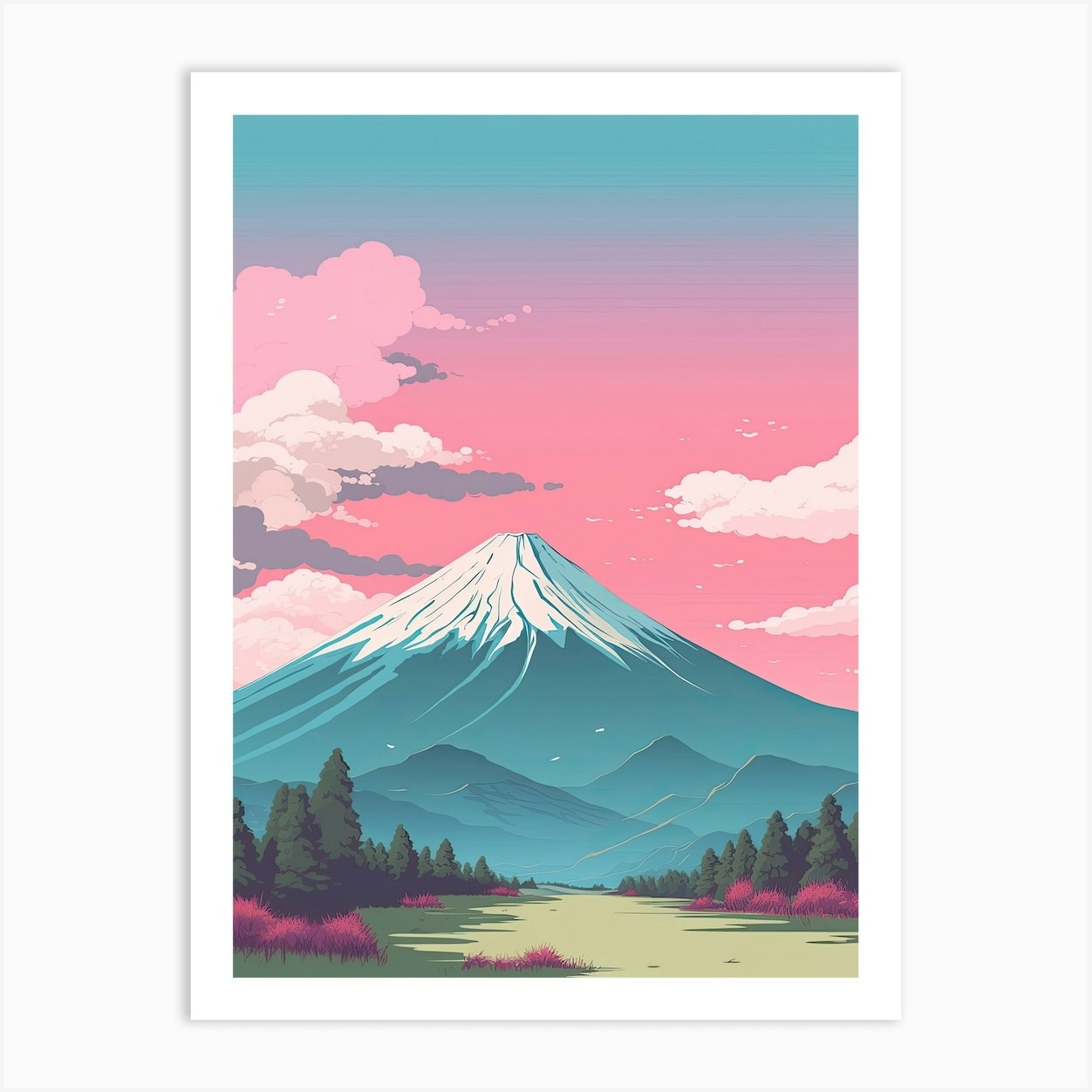 Mount Fuji Japan Travel Illustration 3 Art Print by Fusion Designs - Fy