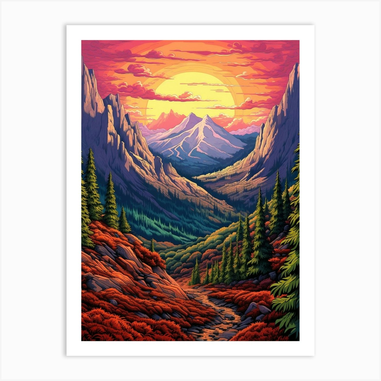 Mountainscape Pixel Art 4 Art Print by PixelPerfect - Fy