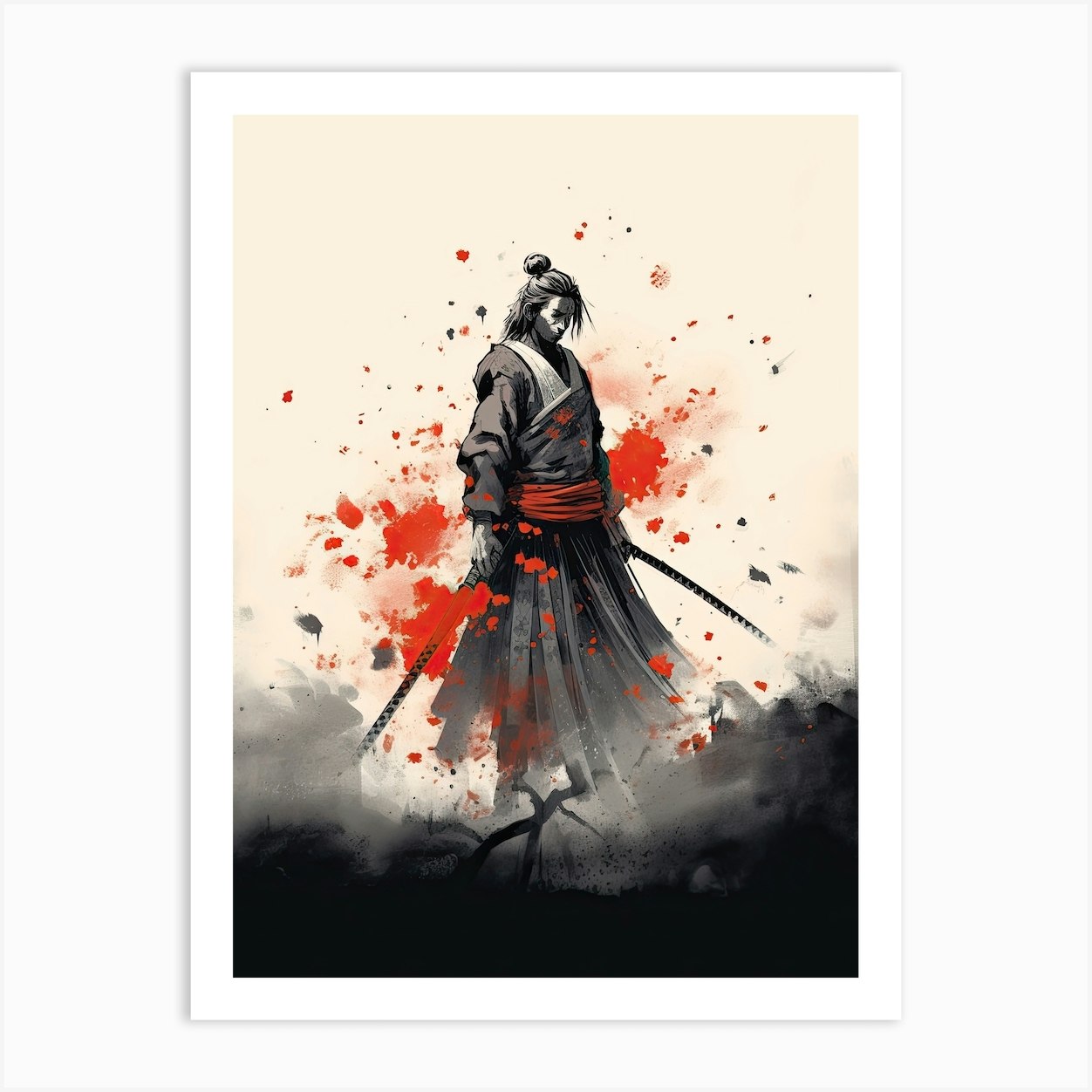 Samurai Shodo Style Illustration 2 Art Print by Blade and Brush - Fy