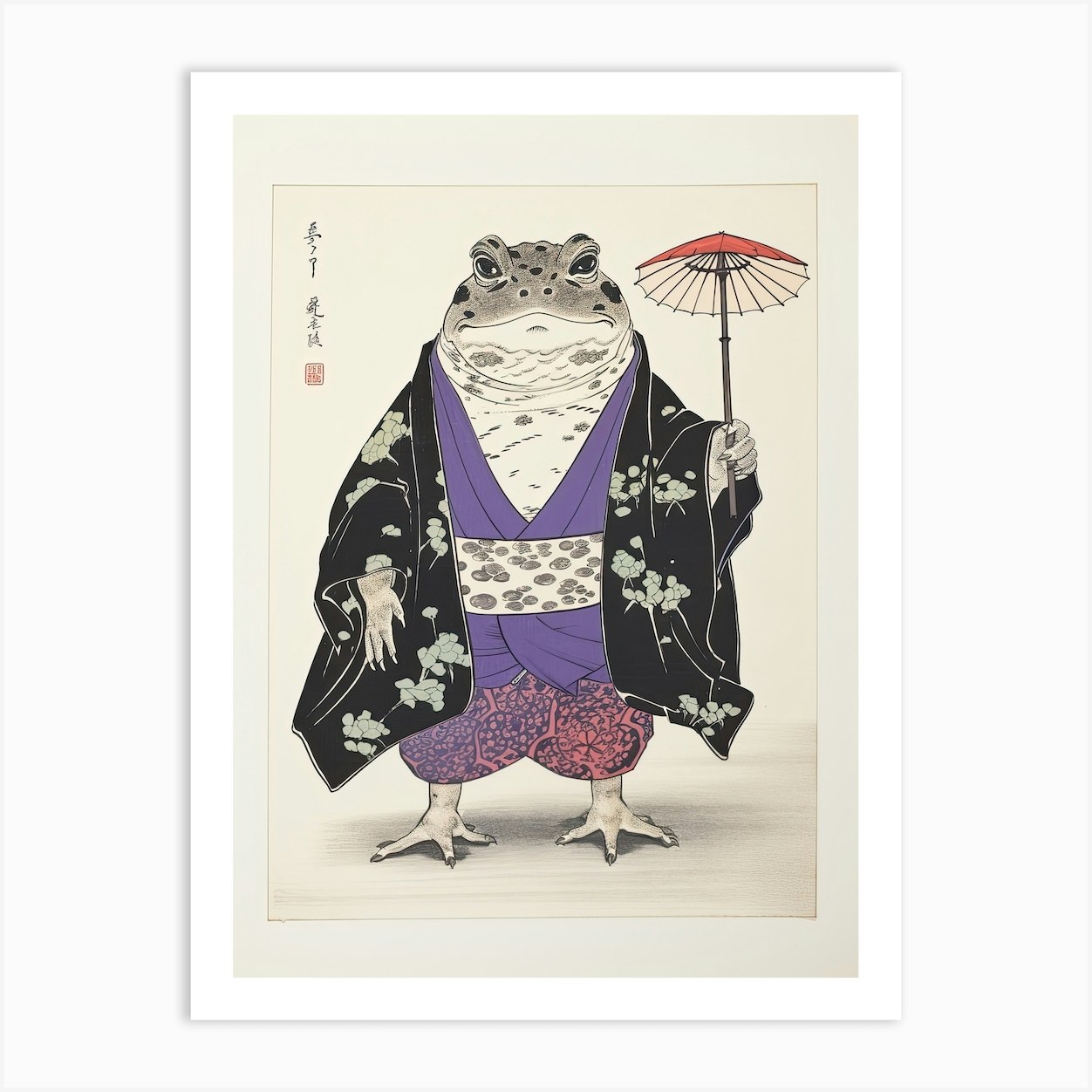 Frog Wearing A Kimono, Matsumoto Hoji Inspired Japanese Woodblock 2 Art ...