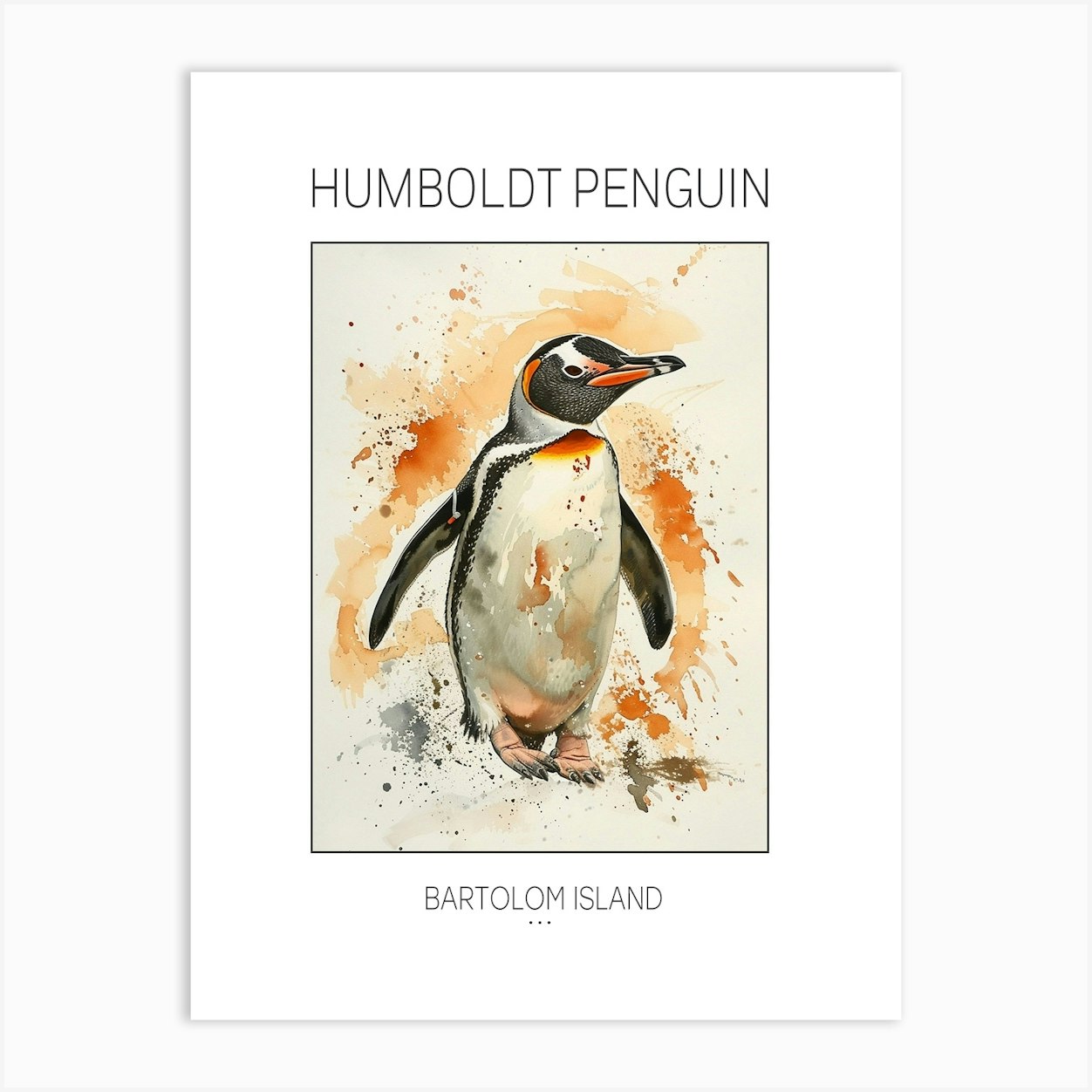 Humboldt Penguin Bartolom Island Watercolour Painting 3 Poster Art ...