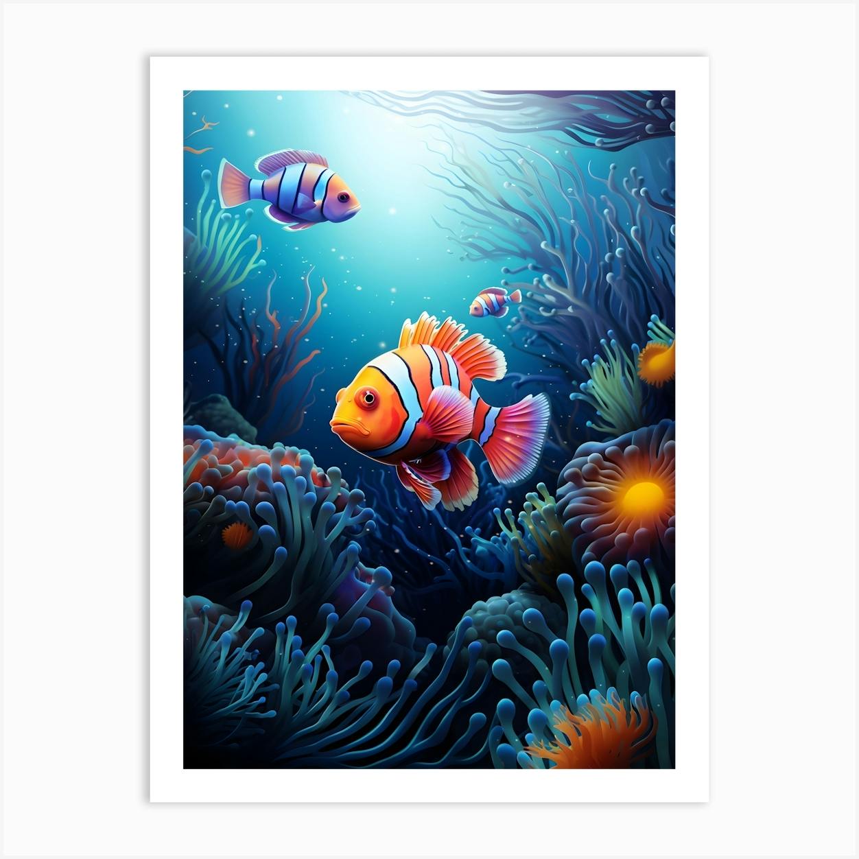 Clownfish Painting on Canvas, Underwater Life Decor for Wall, Fish hot Decor for Home, Nautical Wall Art, Fish Popular Art Wall, Sea Life Print