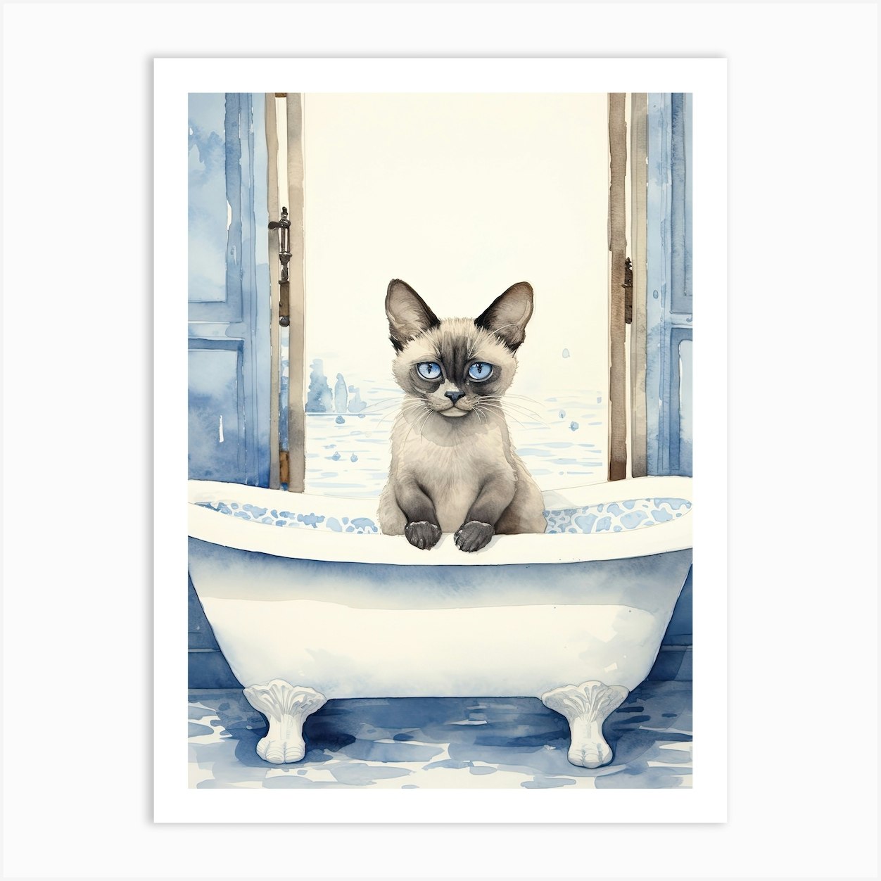 Siamese Cat In Bathtub Bathroom 2 Art Print by Meowsterpieces - Fy