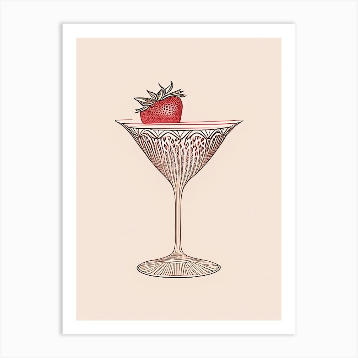 Strawberry Martini, Cocktail, Drink William Morris Inspired Art Print 