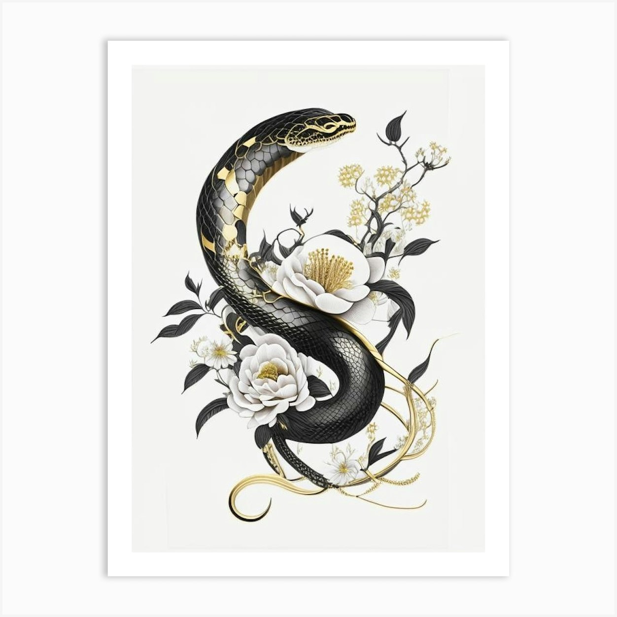 Chinese Cobra Snake Gold And Black Art Print by The Snake Pit - Fy