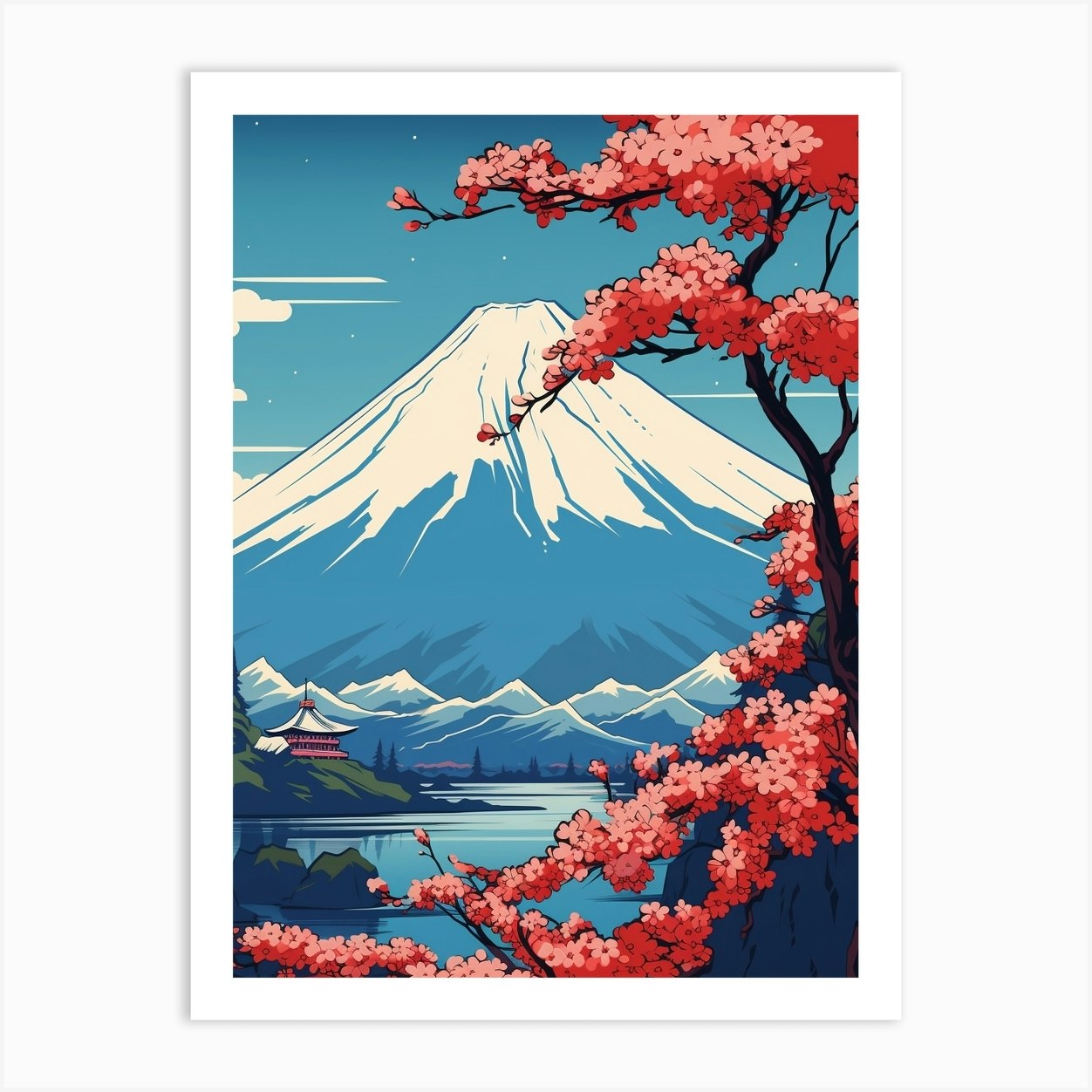 Mount Fuji Japan 2 Vintage Travel Illustration Art Print by WanderWall ...