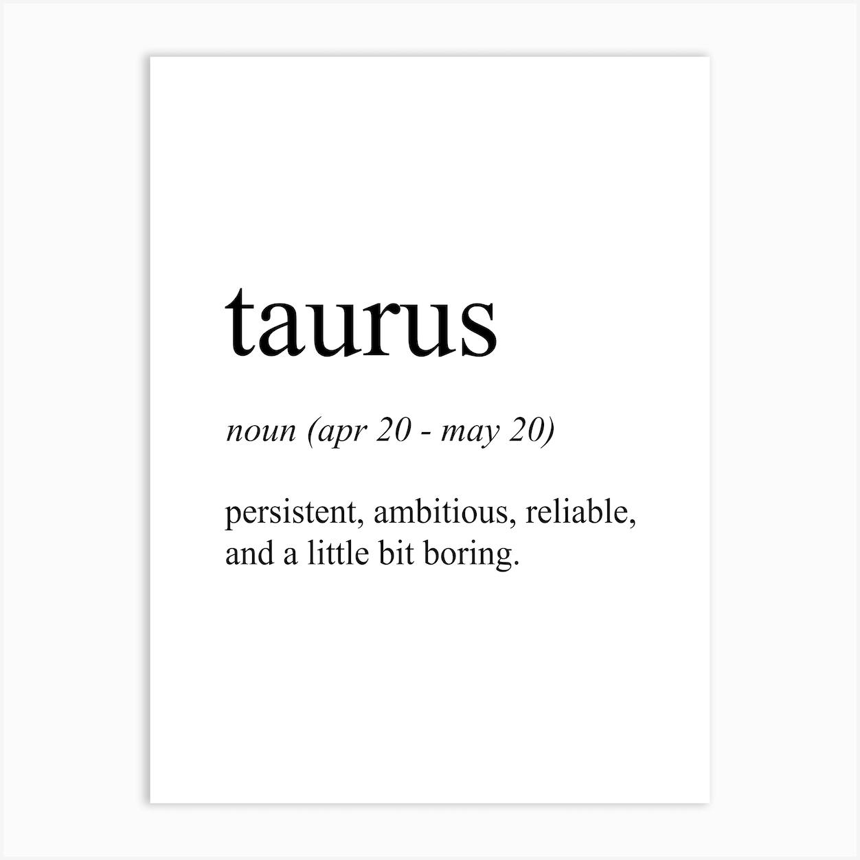 Taurus Star Sign Definition Meaning Art Print by Pixy Paper Fy