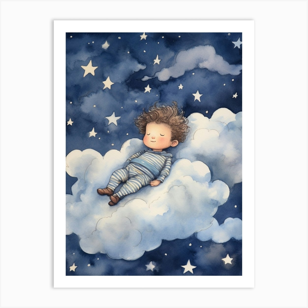 Boy Sleeping In Clouds 2 Art Print by Scribble Studio - Fy