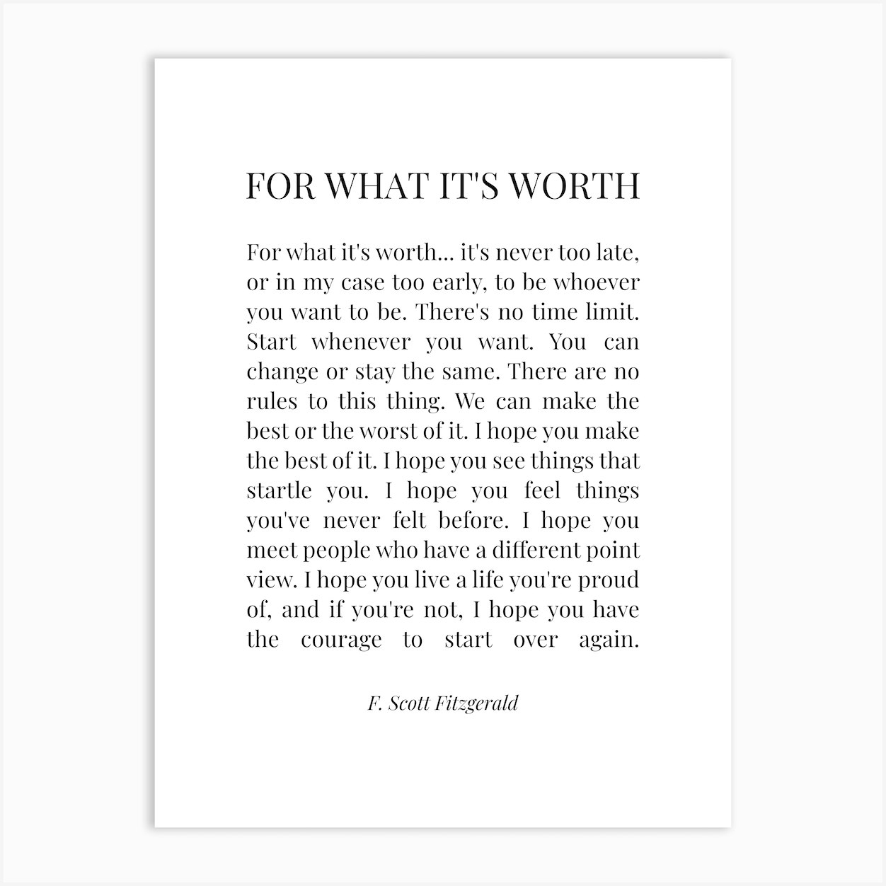 For What It's Worth F.Scott Fitzgerald Art Print by Paigaam Studio Fy
