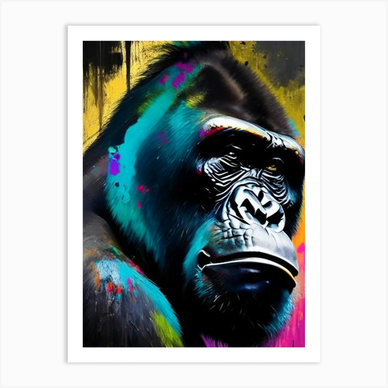 Gorilla With Graffiti Background Gorillas Bright Neon 1 Art Print By 