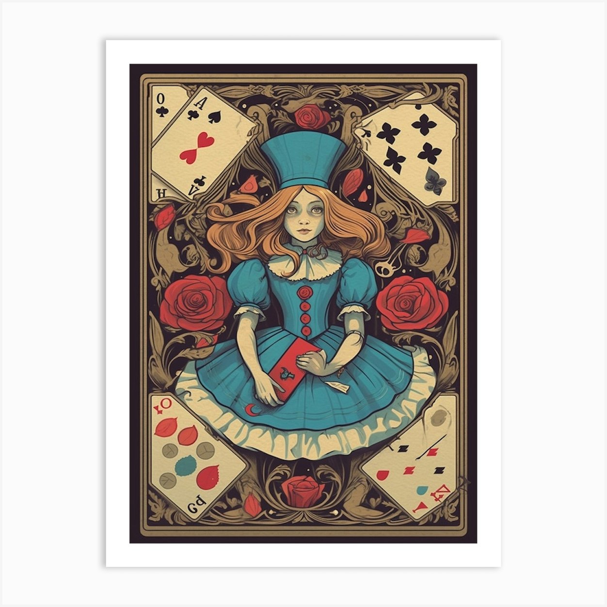 Alice In Wonderland Vintage Playing Card Art Print by Print Cult - Fy