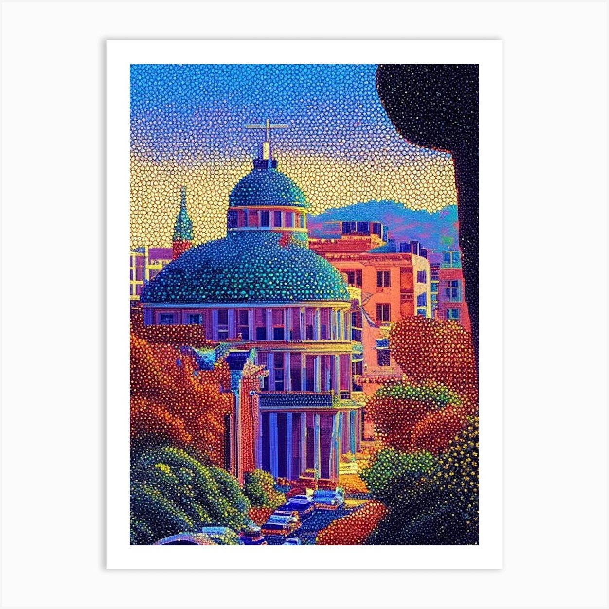 Berkeley, City Us Pointillism Art Print by US Cityscapes Fy