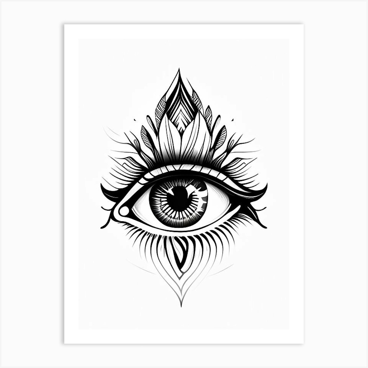 Awareness, Symbol, Third Eye Simple Black & White Illustration 6 Art