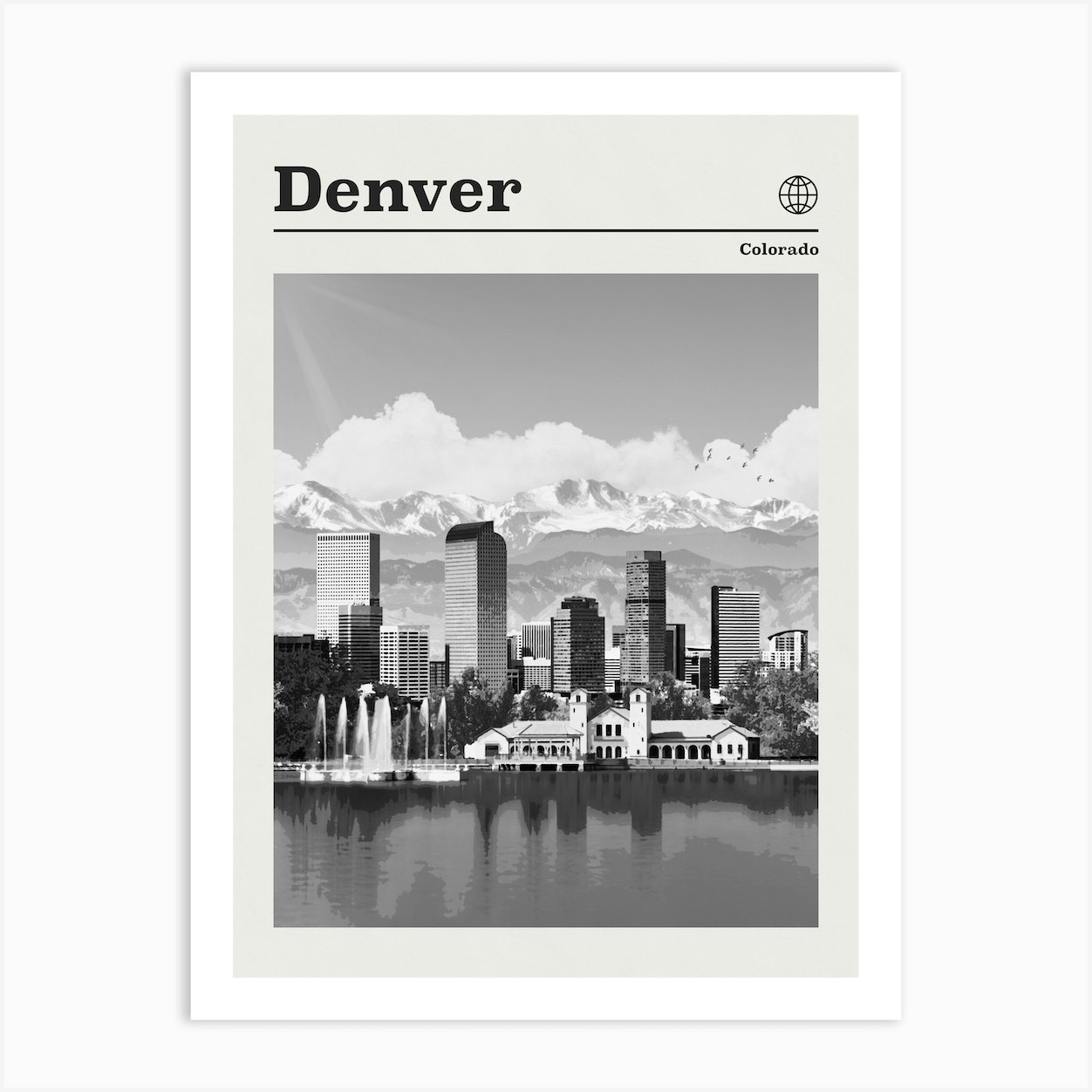 Denver Skyline Colorado Black And White Art Print by Vintaprints Fy