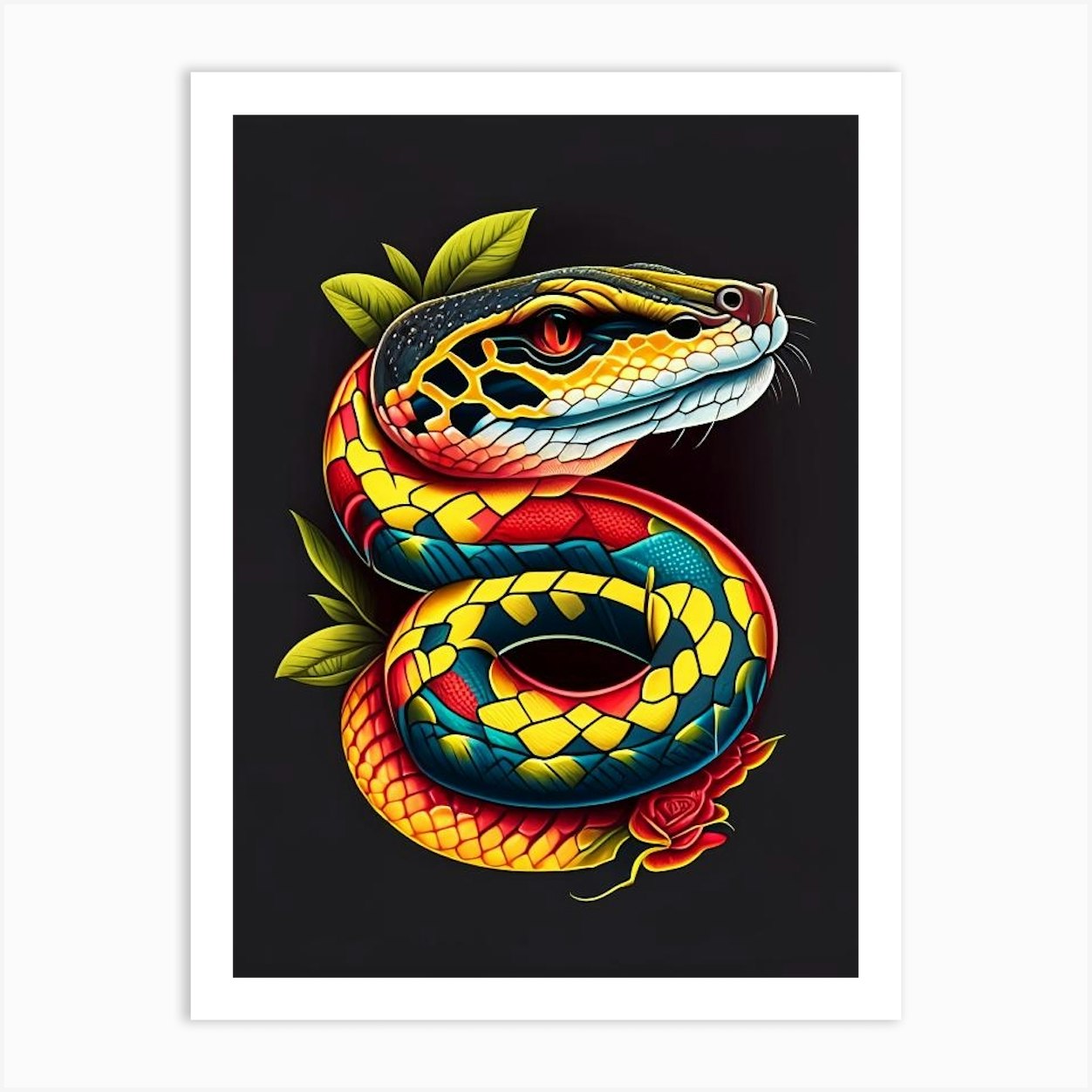 South American Bushmaster Snake Tattoo Style Art Print by The Snake Pit ...