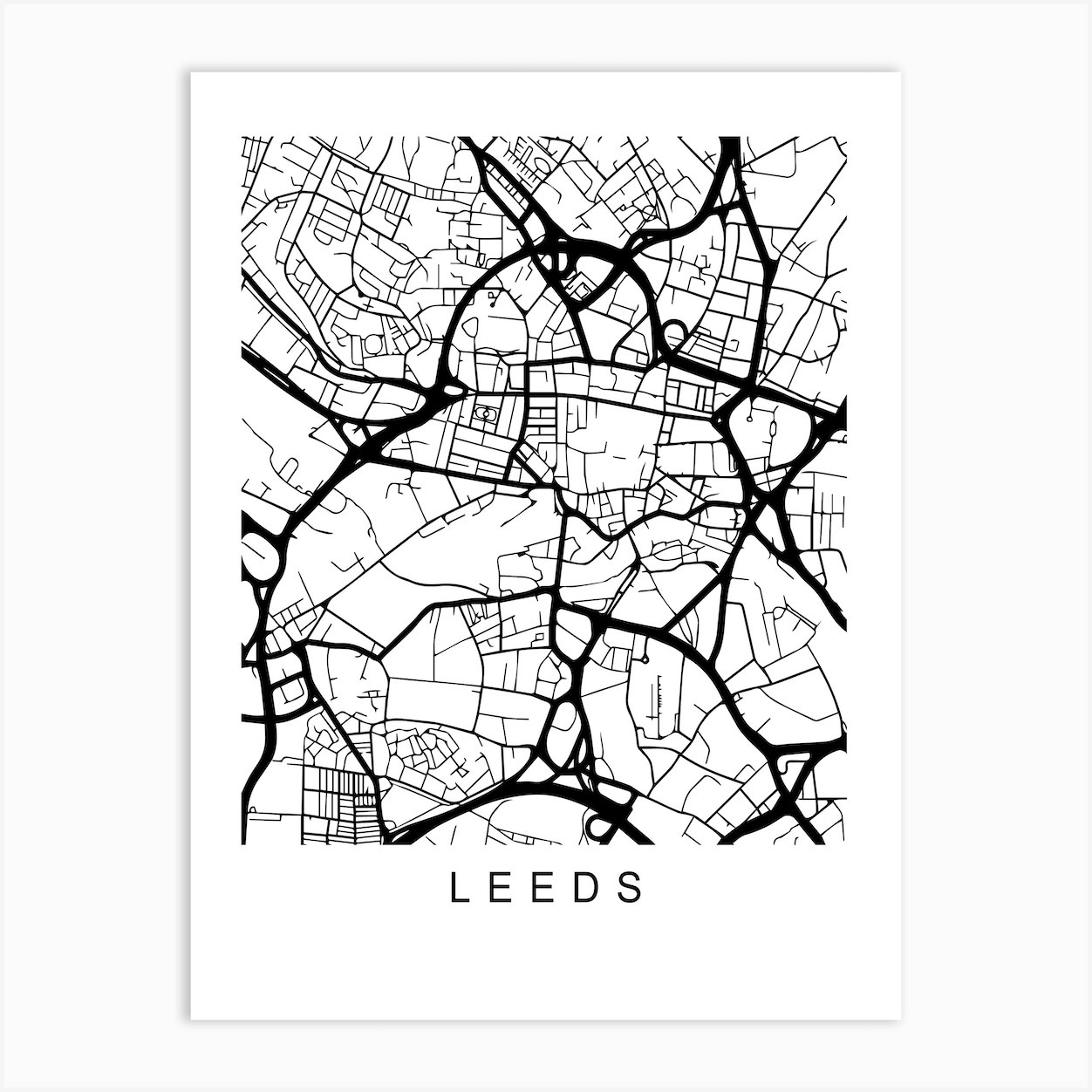 Leeds Map Art Print by Pixy Paper - Fy