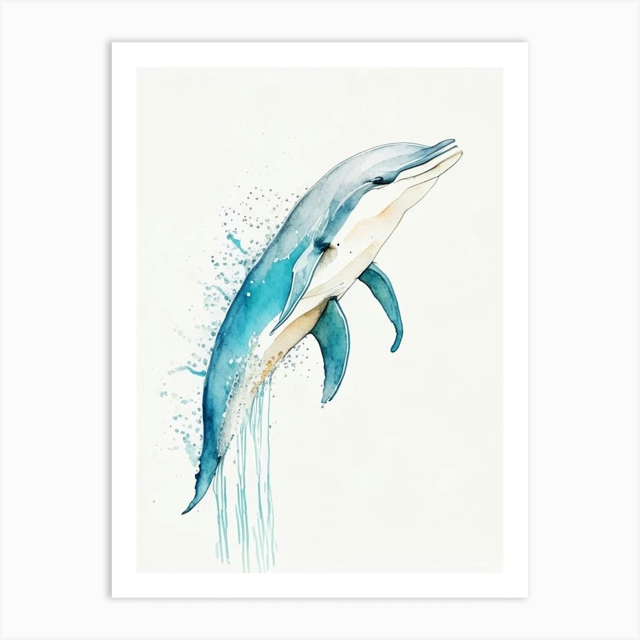 Short Snouted Spinner Dolphin Minimilist Watercolour (3) Art Print by ...