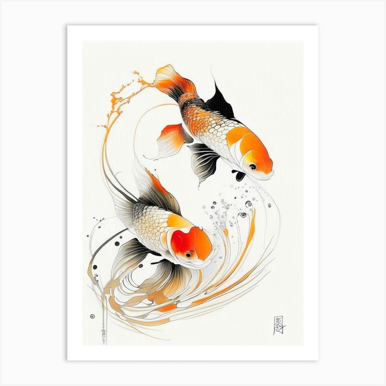 Kinsui Koi 1, Fish Minimal Line Drawing Art Print by Koi Classics Fy
