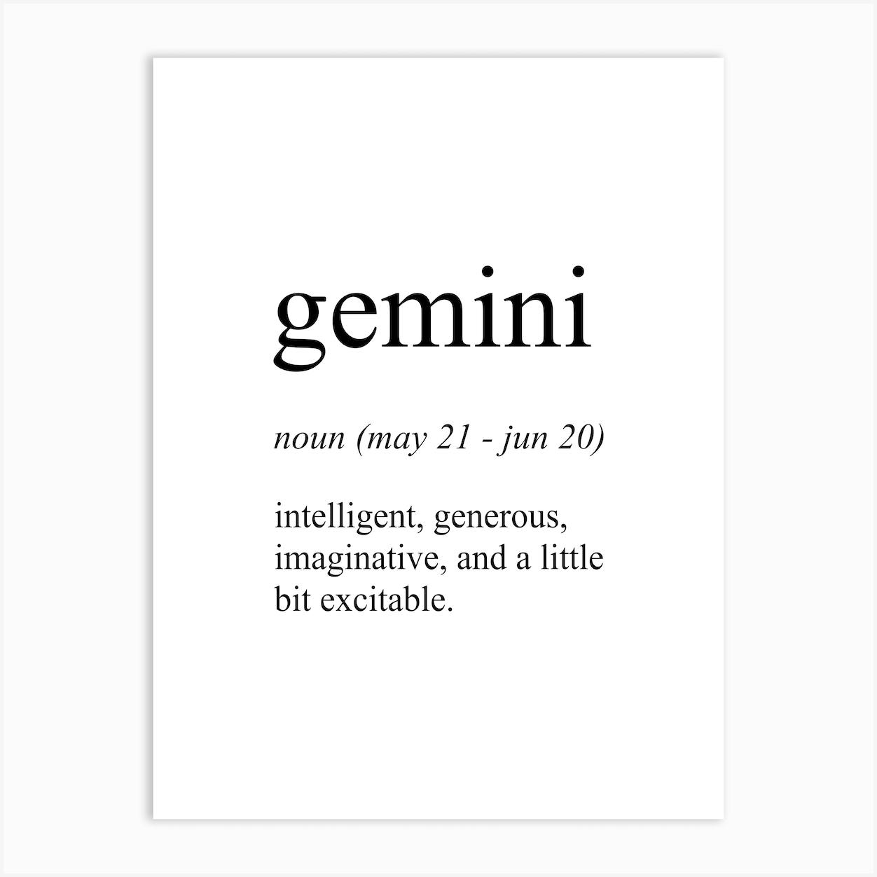 Gemini Star Sign Definition Meaning Art Print by Pixy Paper Fy