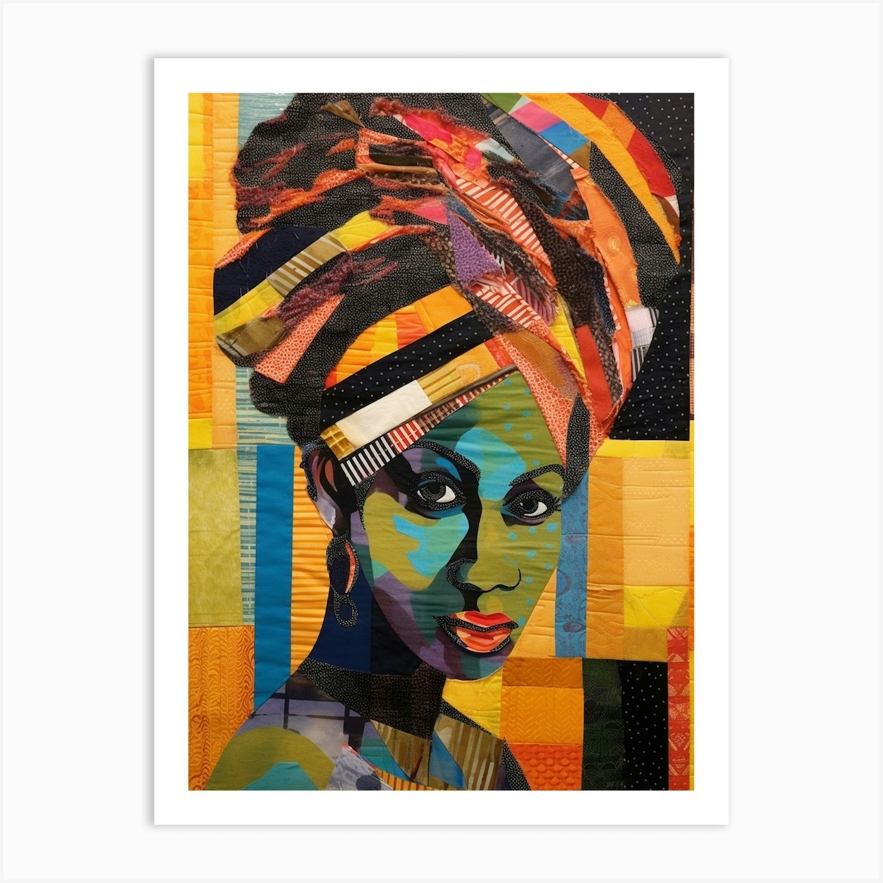 Afro Patchwork Portrait 1 Art Print by AfroFusion - Fy