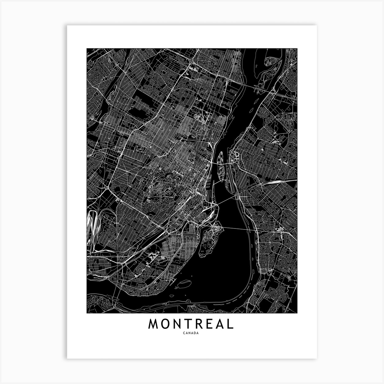 Montreal Black And White Map Art Print by multipliCITY - Fy