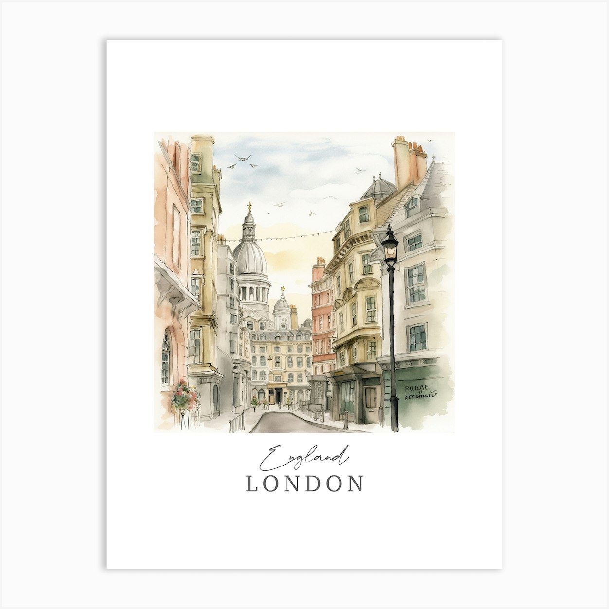 England London Storybook 3 Travel Poster Watercolour Art Print by