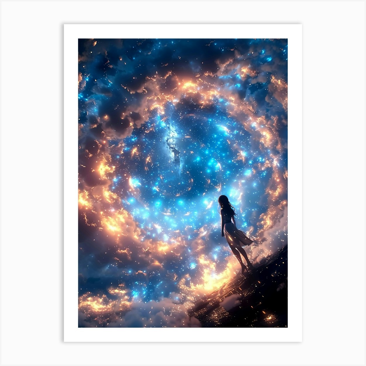 Girl looking at the swirling skies Art Print by Ritvik Takkar - Fy