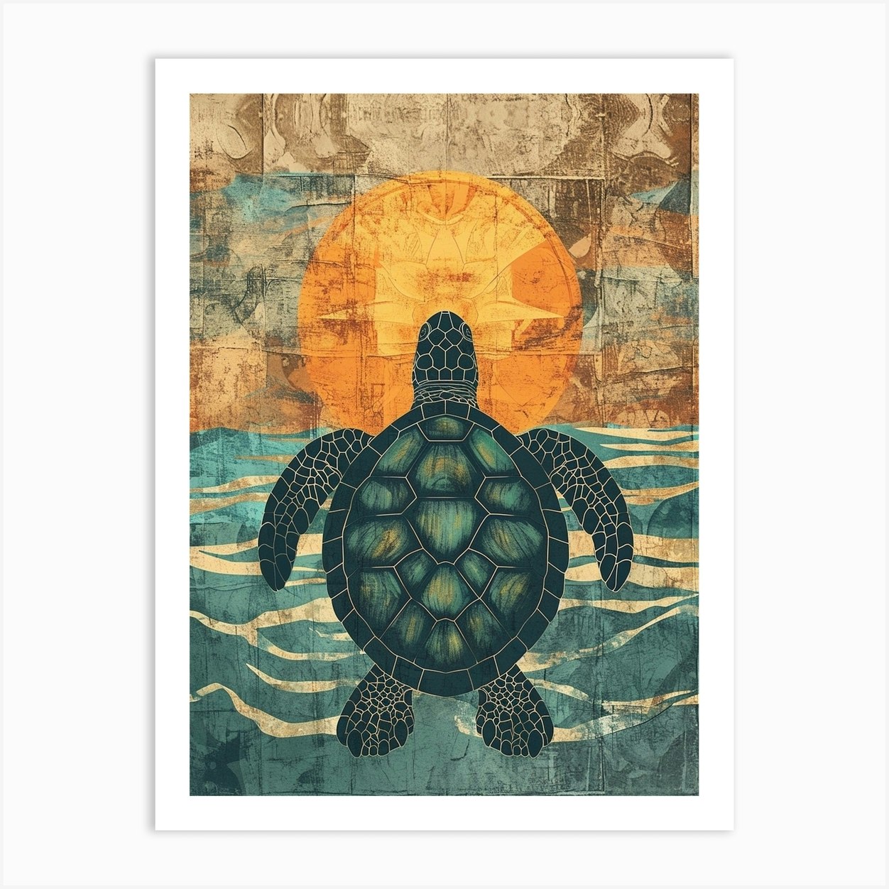 Sea Turtle Collage In The Sunset 1 Art Print by Energy of the Sea - Fy