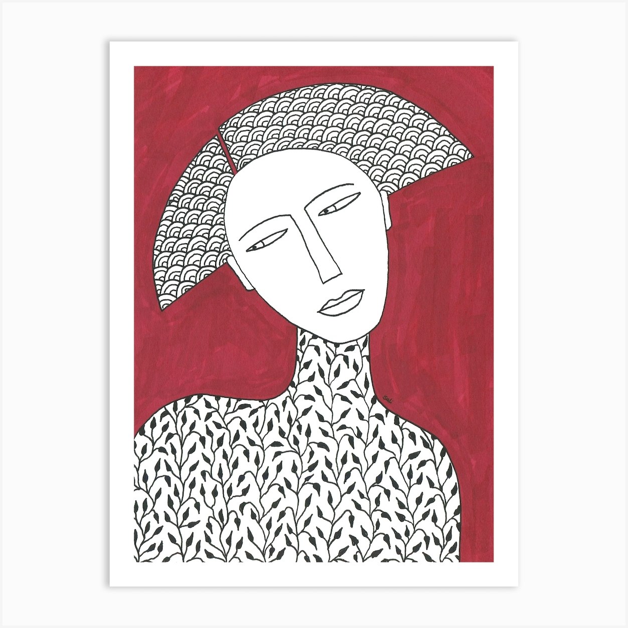 Red Pattern Illustration Woman Art Print by sali art - Fy