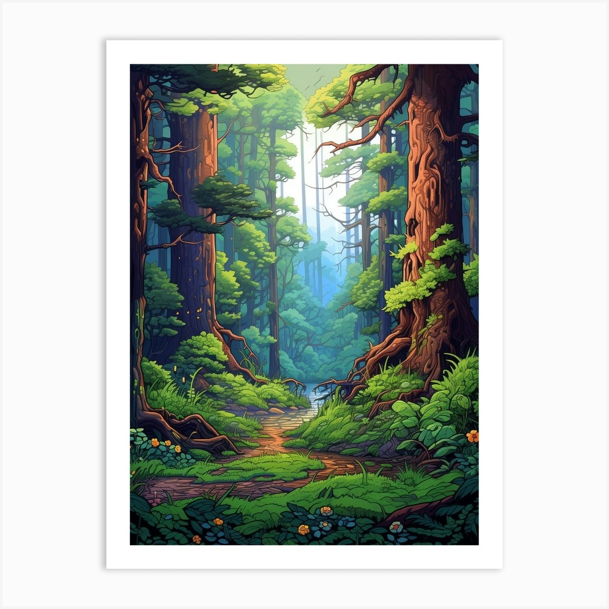 Forest Landscape Pixel Art 3 Art Print By Pixelperfect - Fy