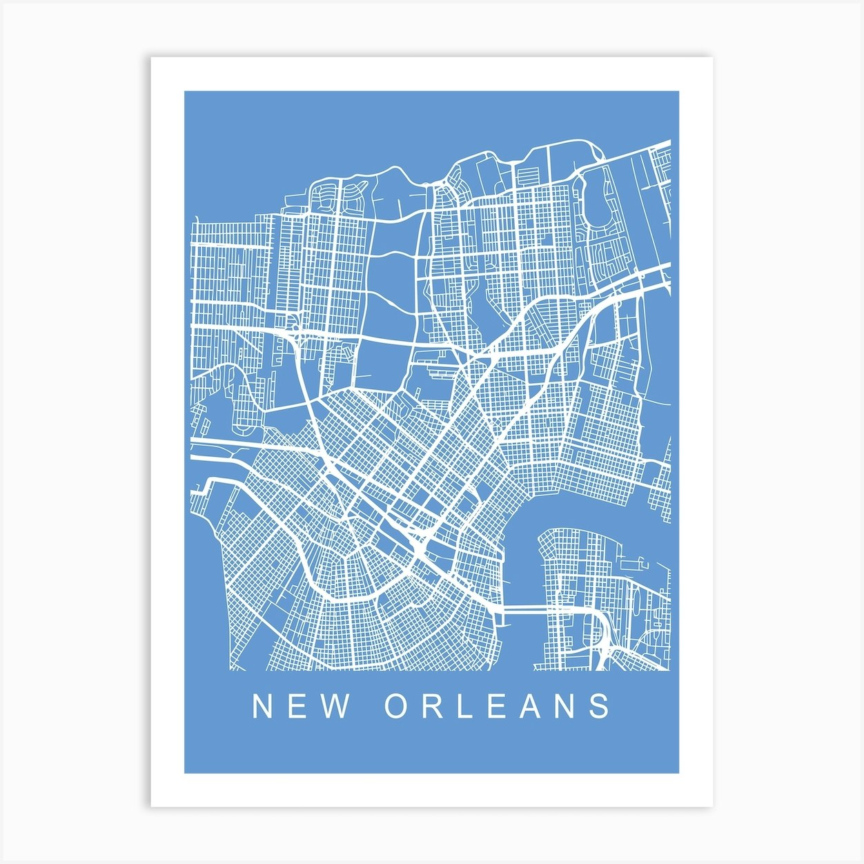 New Orleans Map Blueprint Art Print by Pixy Paper - Fy