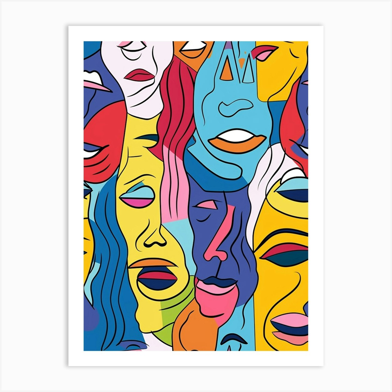 Colourful Abstract Face Line Drawing 1 Art Print By Essence Lines Fy