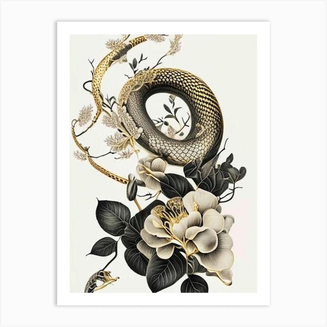 Crested Snake Gold And Black Art Print by The Snake Pit - Fy