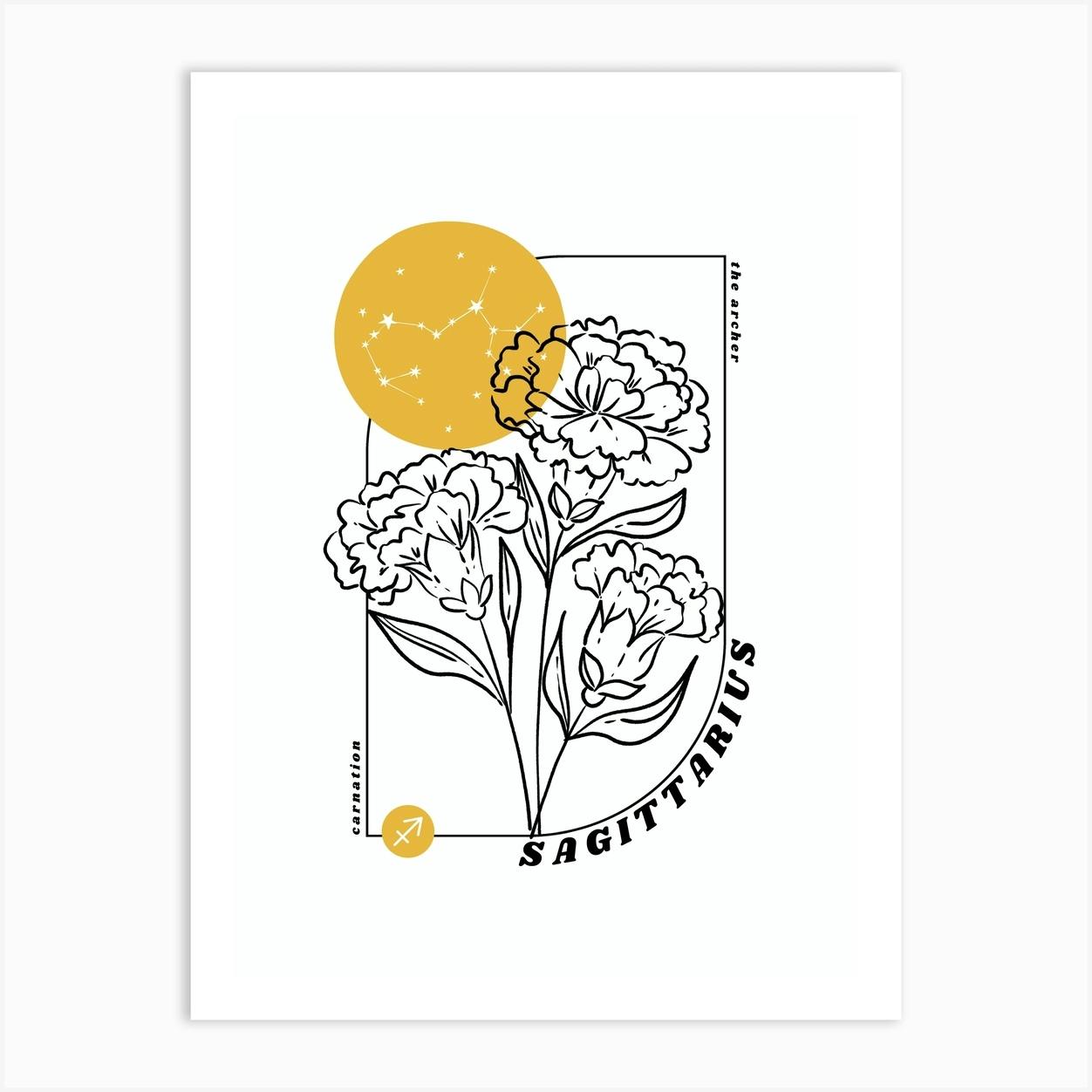 Sagittarius Birth Flower Zodiac Sign Art Print