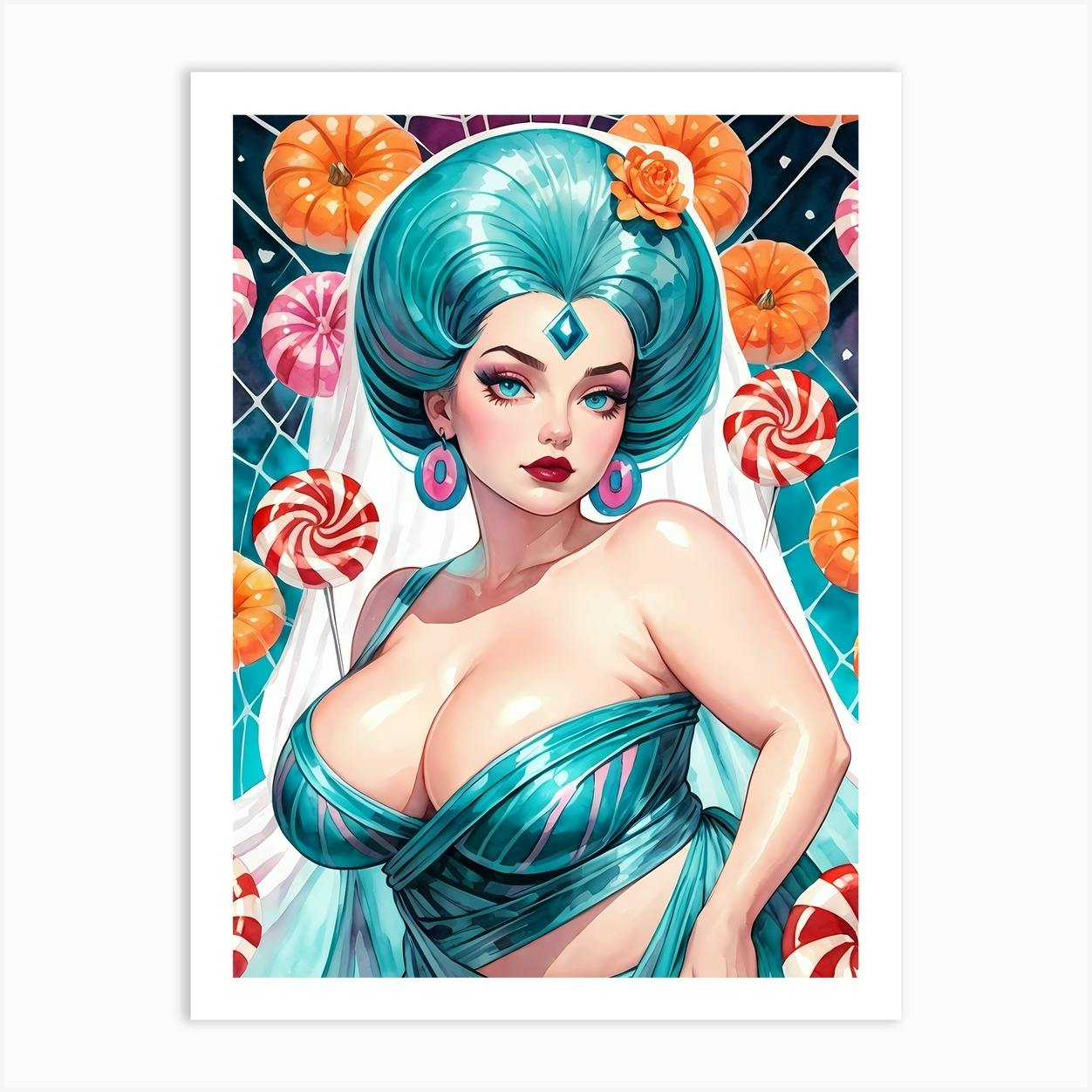 Portrait Of A Curvy Woman Wearing A Sexy Costume 2 Art Print