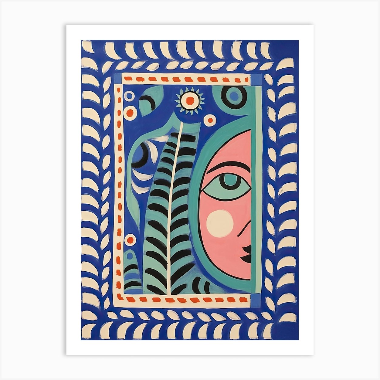 Folk Face Illustration 6 Art Print By Mambo - Fy