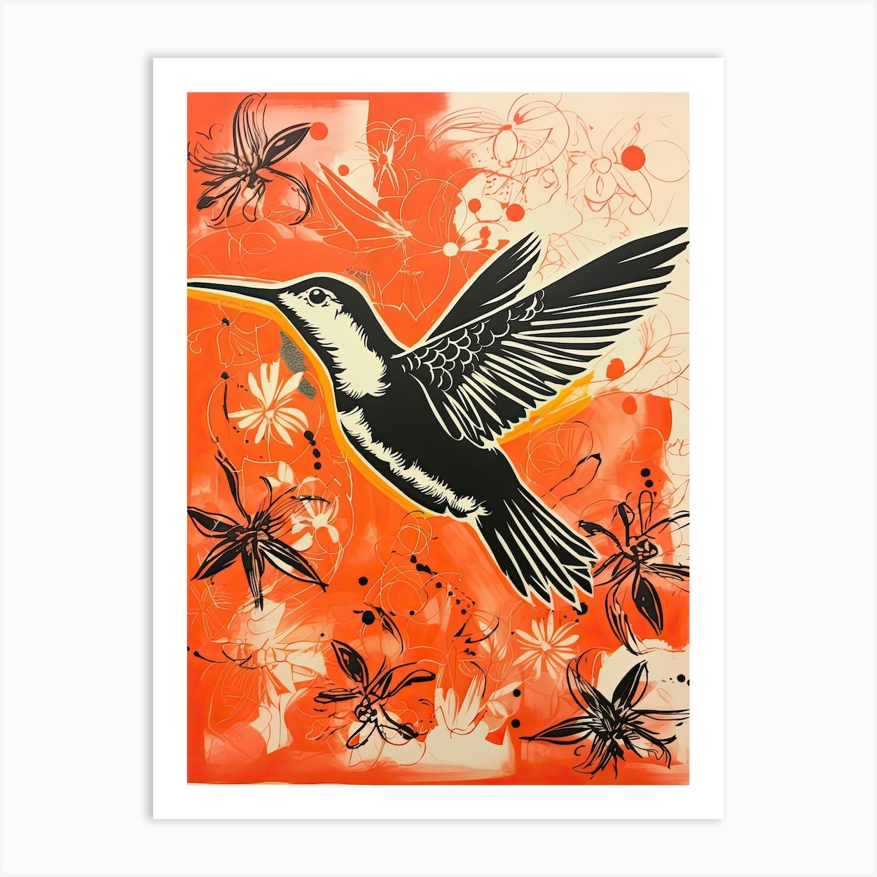 Hummingbird, Woodblock Animal Drawing 3 Art Print by Sakura Animal ...