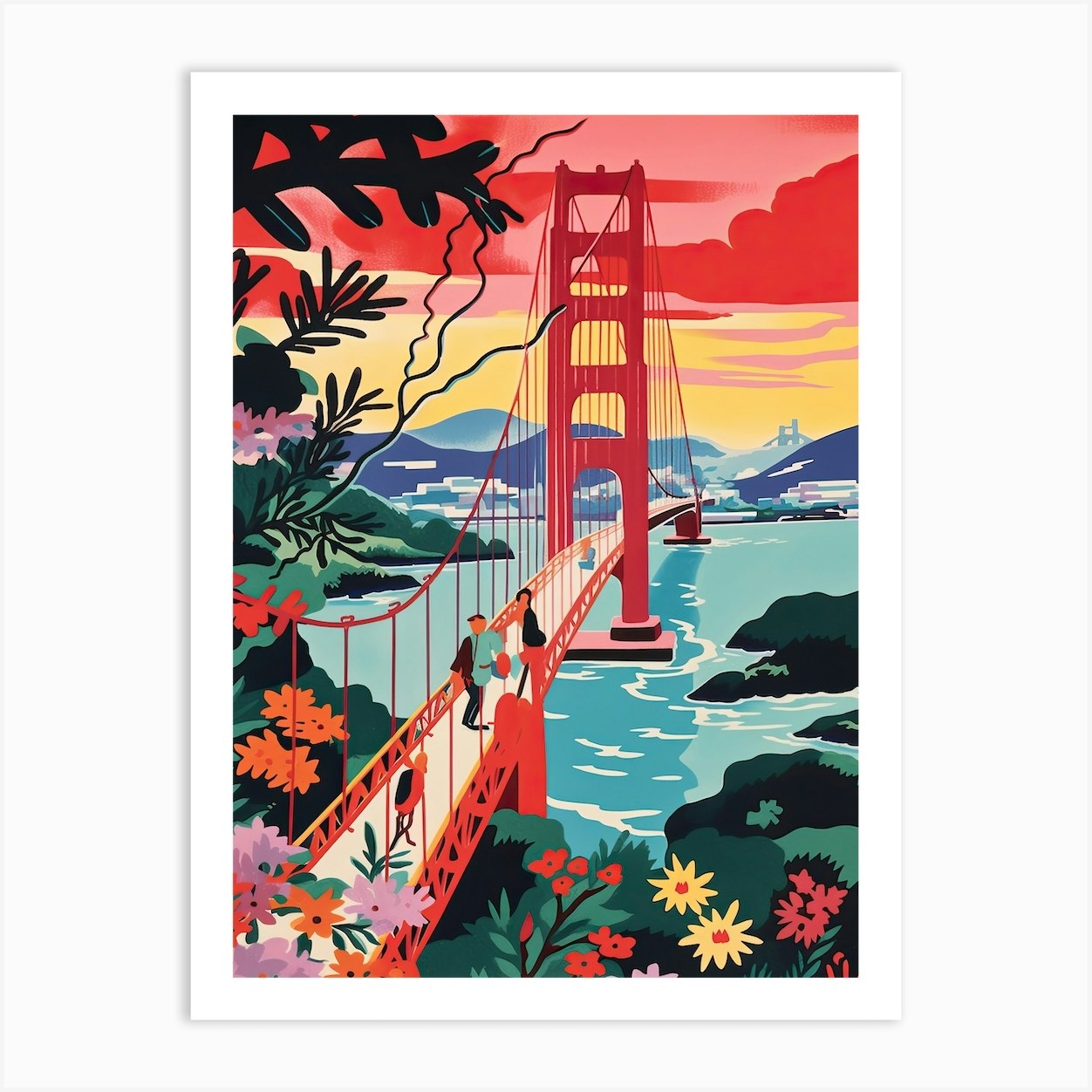 Tsing Ma Bridge, Hong Kong, Colourful 3 Art Print By Travel Poster 