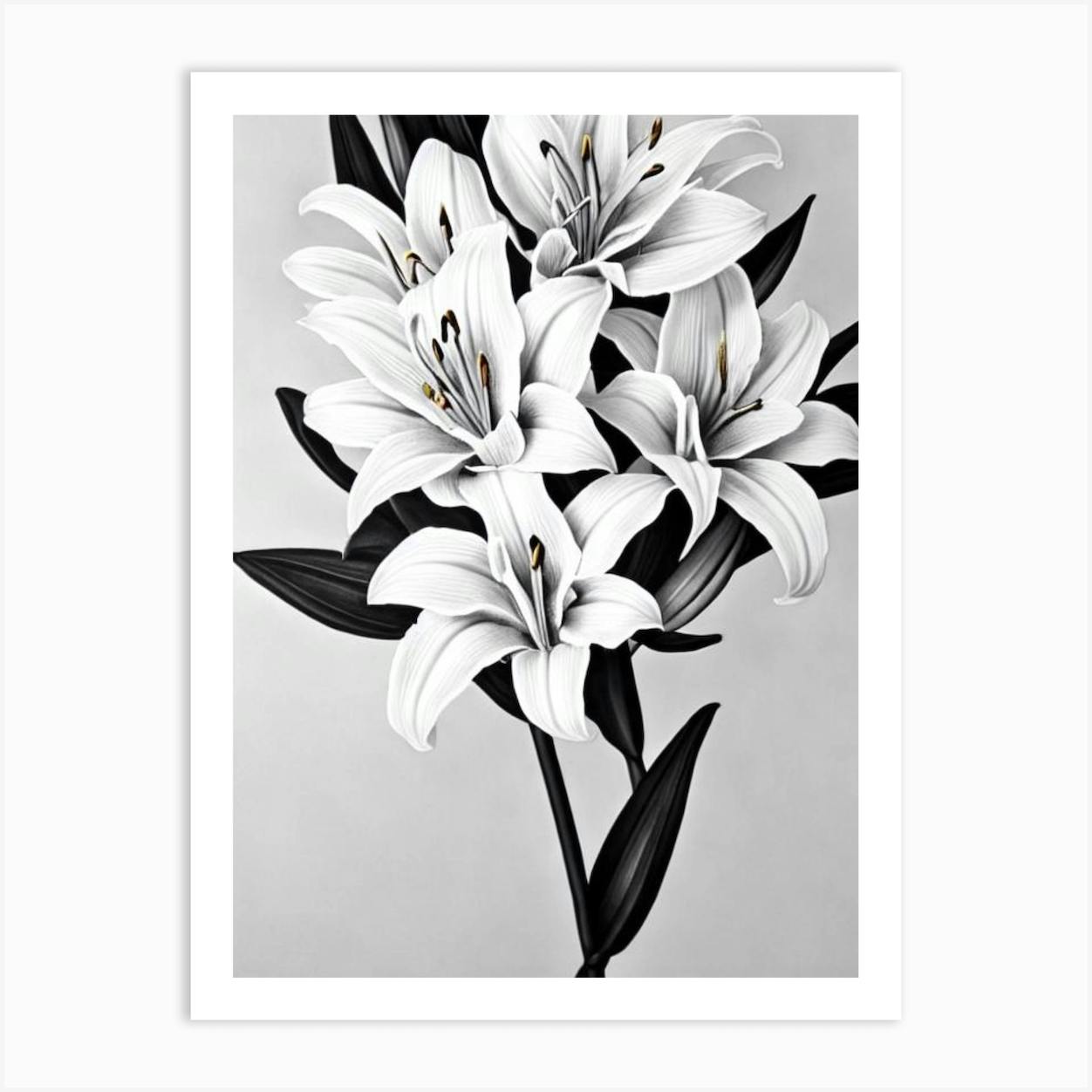 Lilies B&W Pencil 2 Flower Art Print By The Artsy Florist - Fy