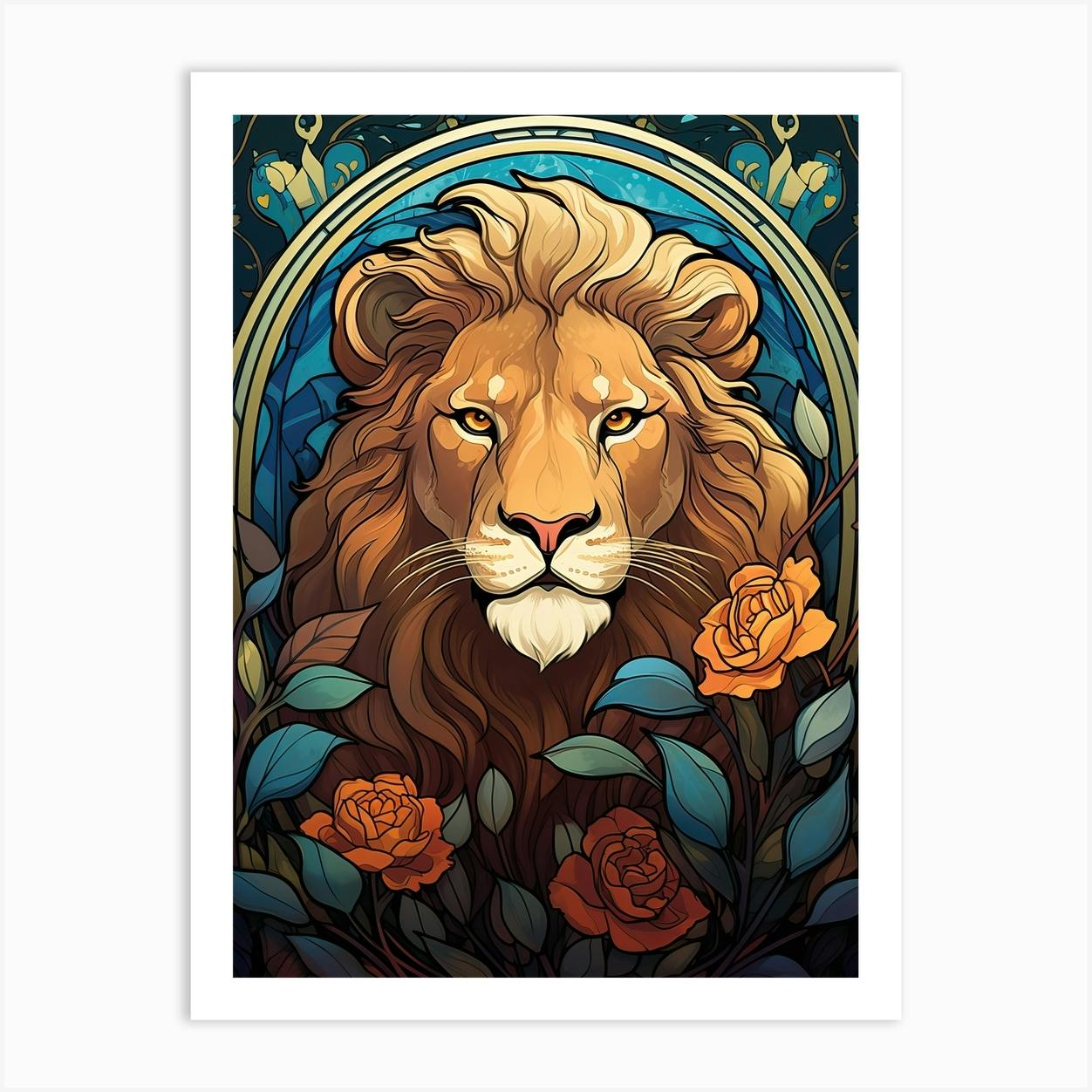 Lion Art Painting Art Nouveau 2 Art Print by Artful