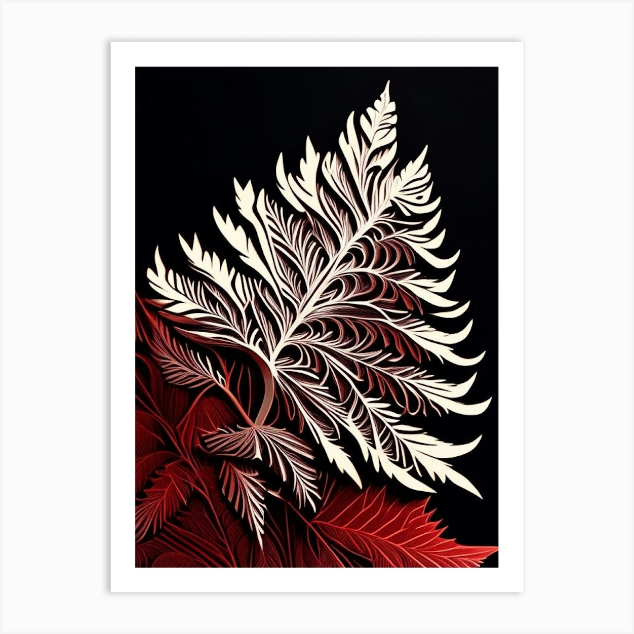 Western Red Cedar Leaf Linocut Art Print by Leaf & Stem Studio - Fy