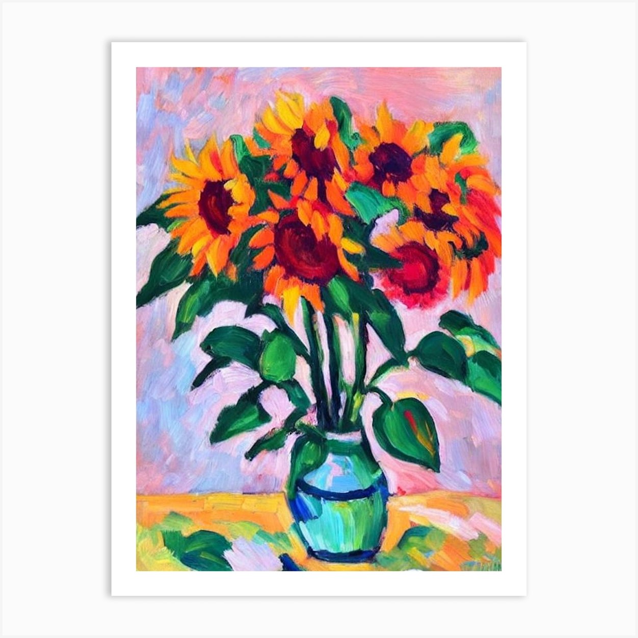 Sunflower Matisse Style Flower Art Print by The Artsy Florist Fy
